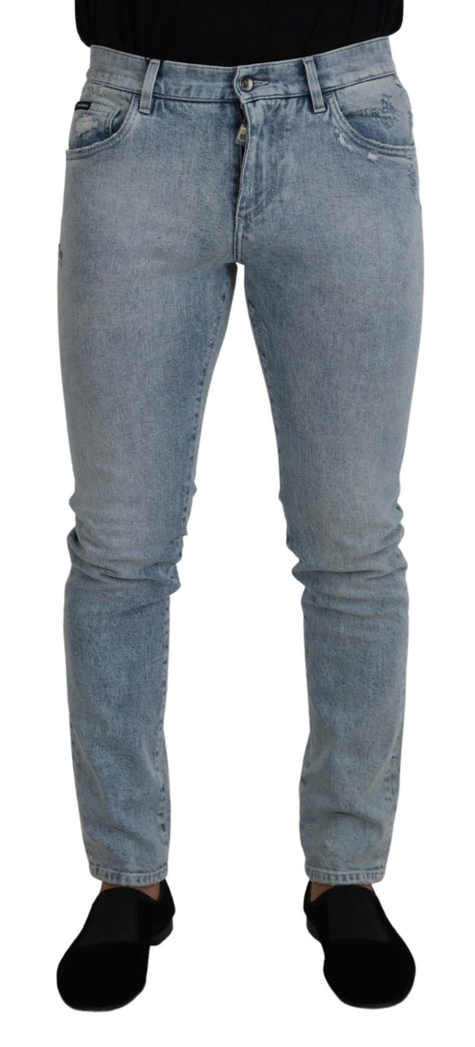 Dolce &amp; Gabbana Hellblaue Slim-Fit-Denimjeans aus Baumwolle