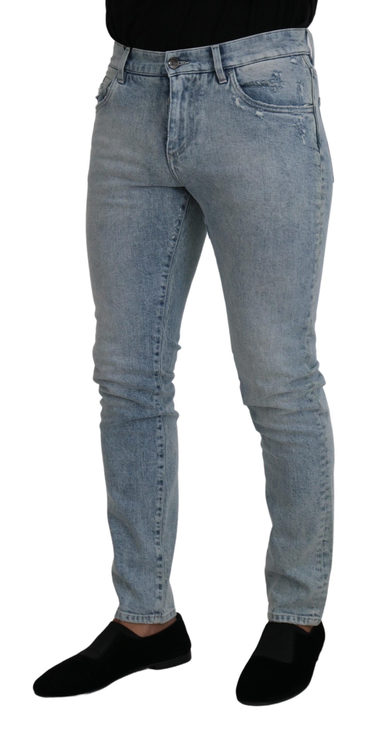 Dolce &amp; Gabbana Hellblaue Slim-Fit-Denimjeans aus Baumwolle