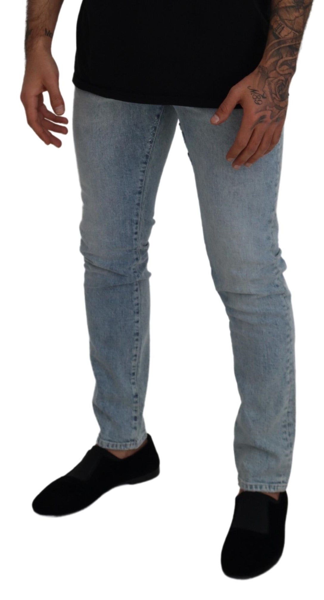 Dolce &amp; Gabbana Hellblaue Slim-Fit-Denimjeans aus Baumwolle