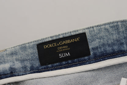 Dolce &amp; Gabbana Hellblaue Slim-Fit-Denimjeans aus Baumwolle