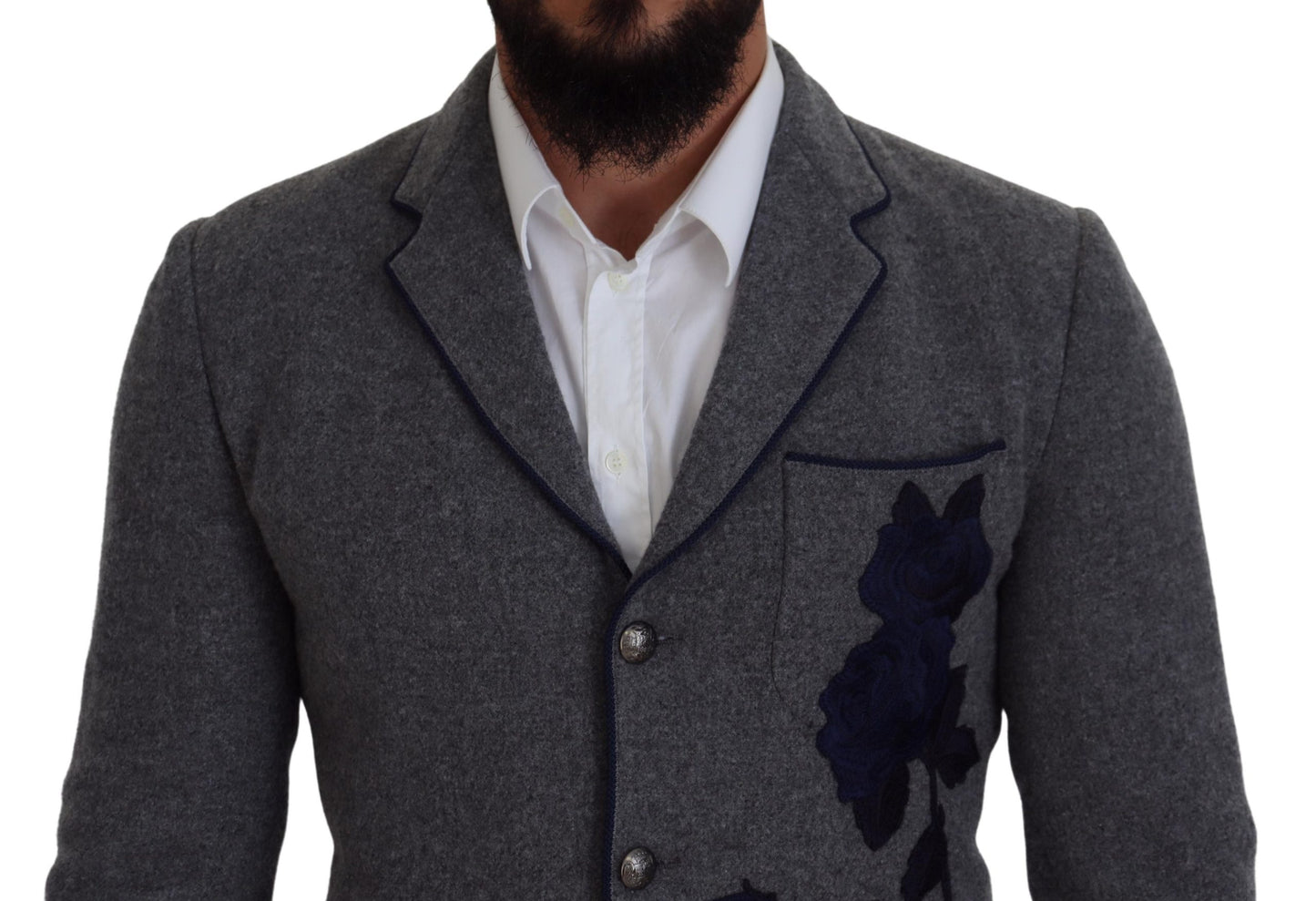 Dolce &amp; Gabbana Grauer Wollrosen-Slim-Fit-Jackenblazer