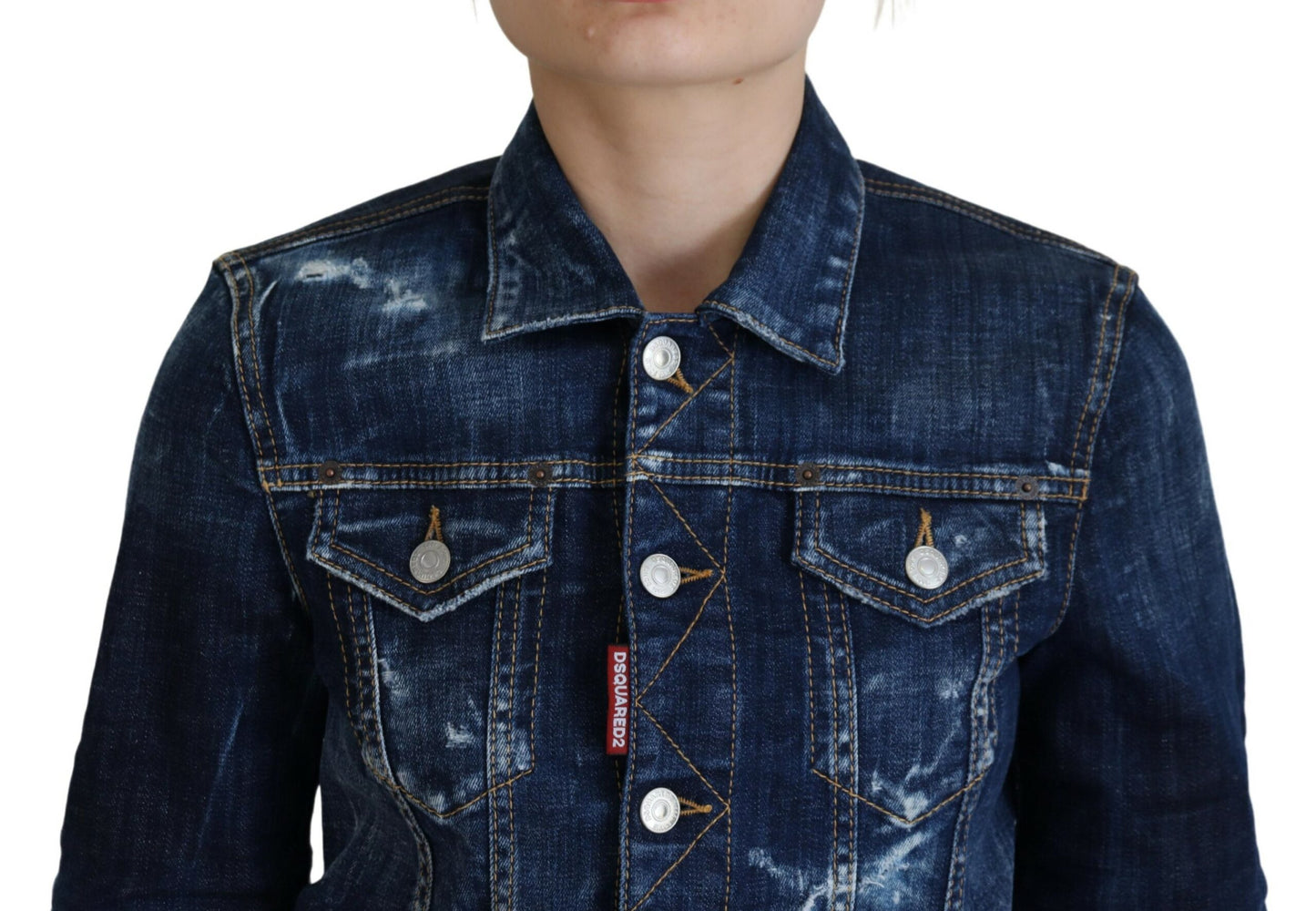 Dsquared² Blue Icon Printed Distressed Denim Jacket