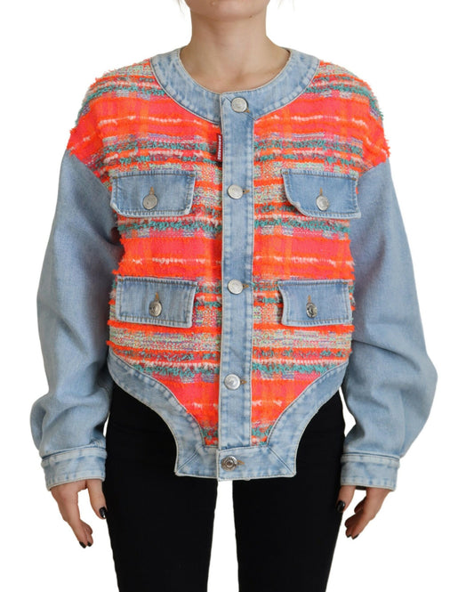 Dsquared² Orange Blue Panelled Button Front Denim Jacket