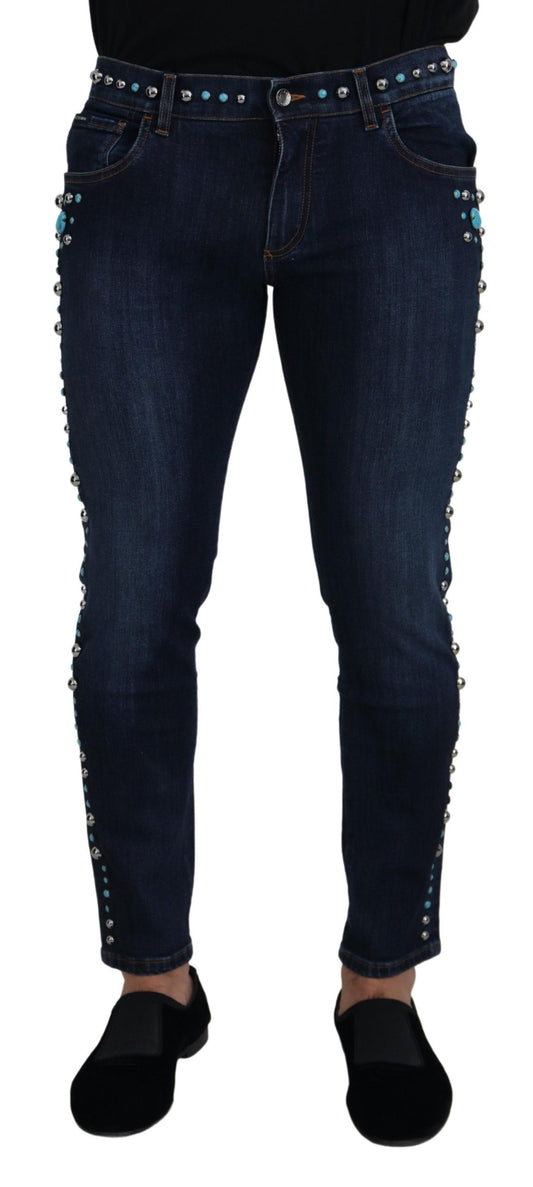 Dolce &amp; Gabbana Denim-Jeans mit niedriger Taille und Nieten aus blauer Baumwolle