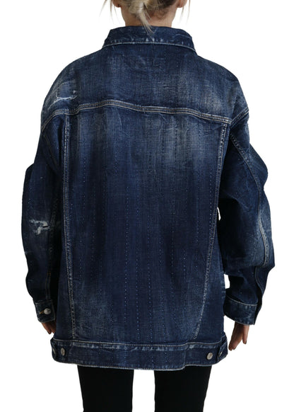 Dsquared² Blue Distressed Collared Denim Jacket