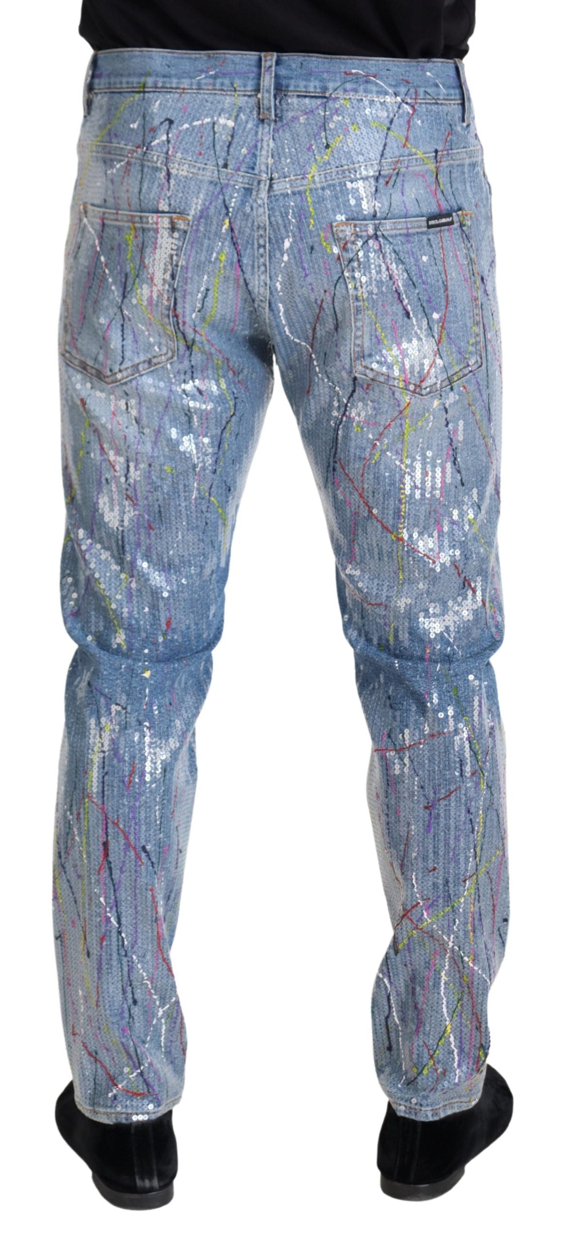 Dolce &amp; Gabbana Denim-Jeans aus blauem Baumwoll-Farbspritzer-Print