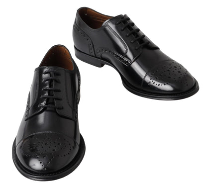 Dolce &amp; Gabbana formelle Oxford-Derby-Schuhe mit Flügelspitze aus schwarzem Leder