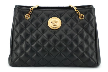 Versace Medusa Tote-Handtasche aus gestepptem Nappaleder in Schwarz