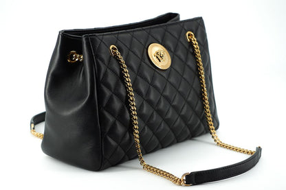 Versace Medusa Tote-Handtasche aus gestepptem Nappaleder in Schwarz