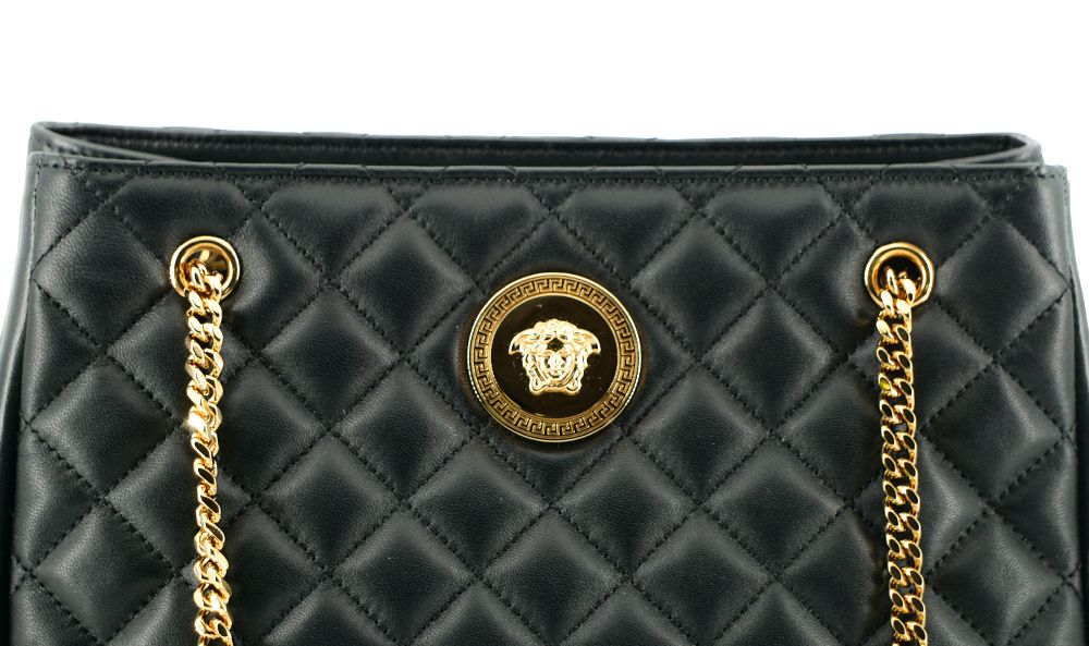 Versace Medusa Tote-Handtasche aus gestepptem Nappaleder in Schwarz