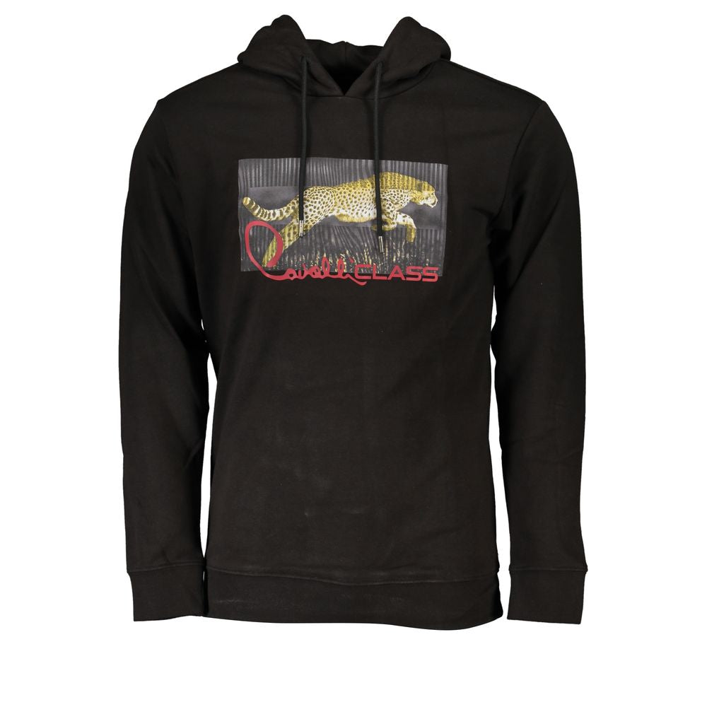 Cavalli Class Sleek Black Hooded Sweatshirt with Logo