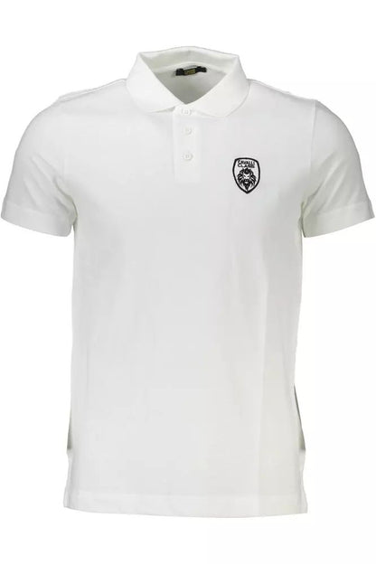 Cavalli Class Chic White Embroidered Polo for Men