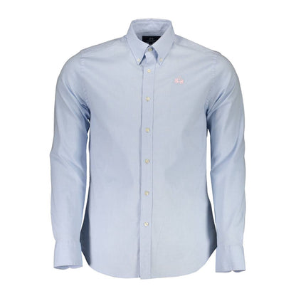 La Martina Sleek Slim Fit Long Sleeved Shirt in Light Blue