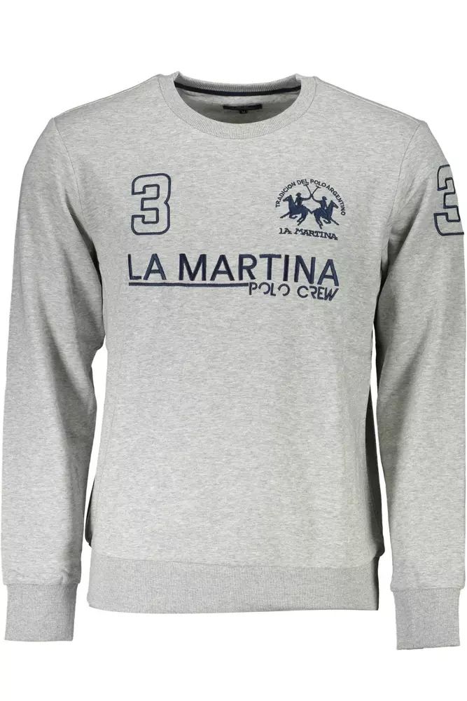 La Martina Chic Gray Crew Neck Embroidered Sweatshirt