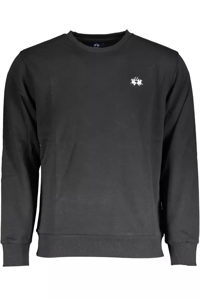 La Martina Elegant Black Crew Neck Embroidered Sweater