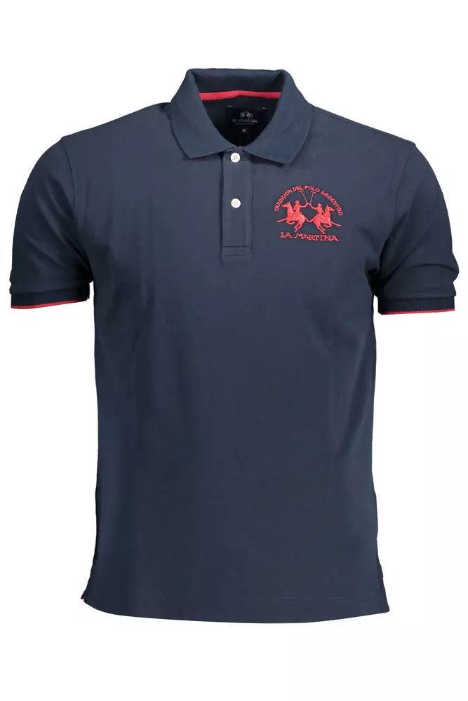 La Martina Dashing Blue Polo Shirt with Elegant Embroidery