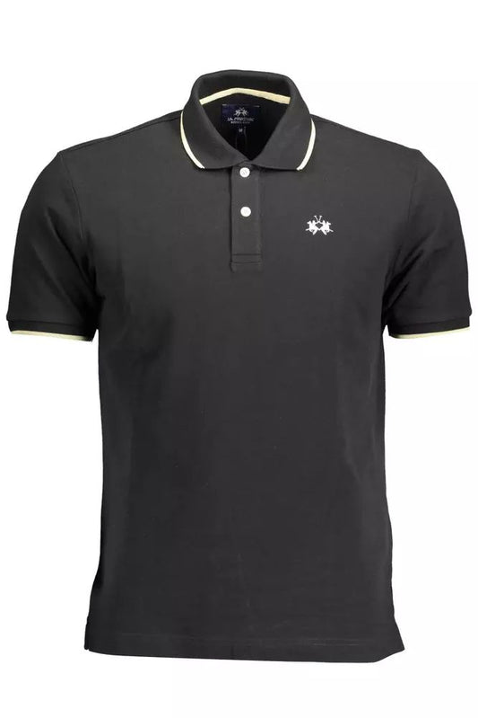 La Martina Elegant Black Cotton Polo with Contrasting Accents