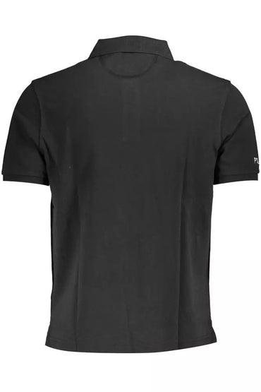 La Martina Sleek Black Cotton Polo Shirt with Embroidery