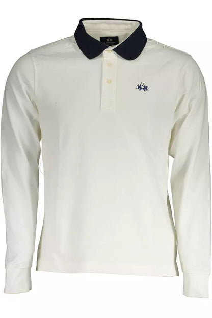 La Martina Elegant Long-Sleeved White Polo with Contrasting Details