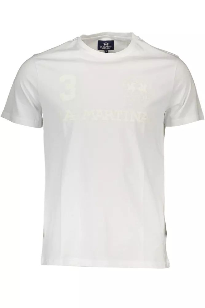 La Martina Elegant White Crew Neck Tee with Logo Print