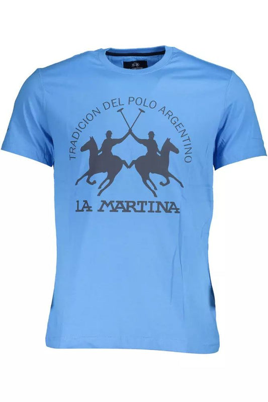 La Martina Regal Blue Cotton Tee with Classic Print