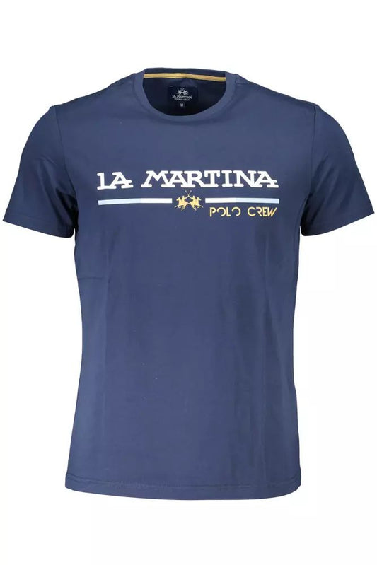 La Martina Elegant Blue Cotton Tee with Iconic Emblem