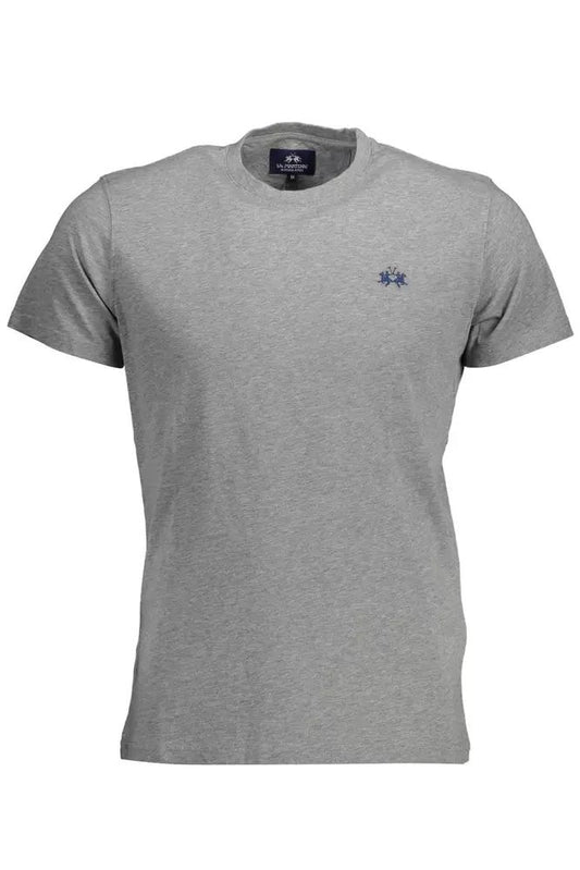 La Martina Exquisite Embroidered Gray Cotton Tee