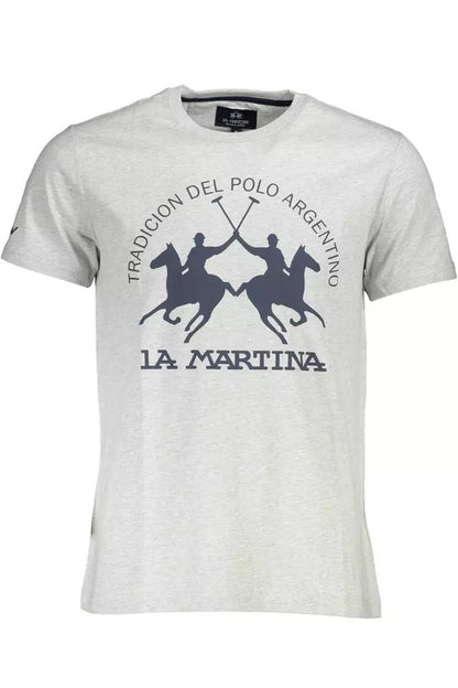 La Martina Elegant Gray Round Neck Tee with Iconic Logo