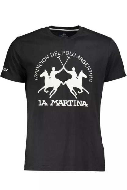 La Martina Elegant Black Cotton Tee with Iconic Print