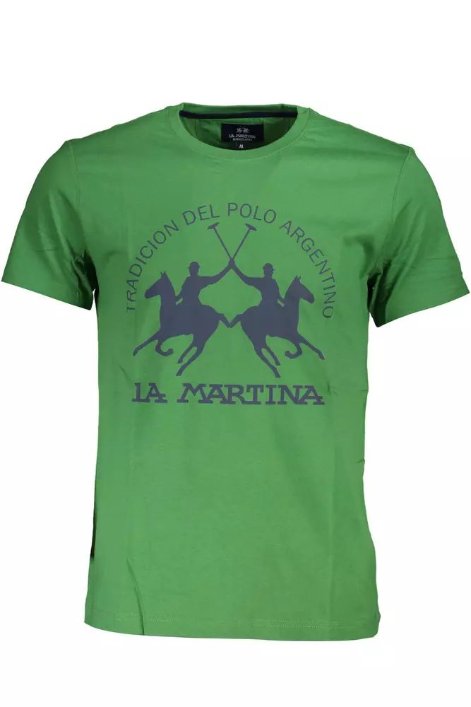 La Martina Elegant Green Cotton Tee with Iconic Print