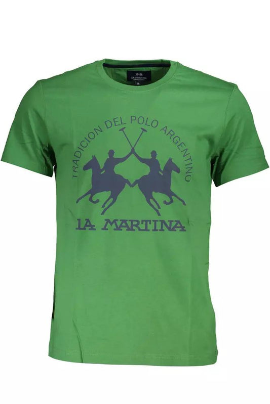 La Martina Elegant Green Cotton Tee with Iconic Print