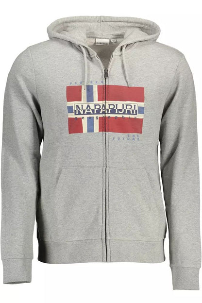 Napapijri Chic Gray Hooded Sweatshirt with Zip Pocket