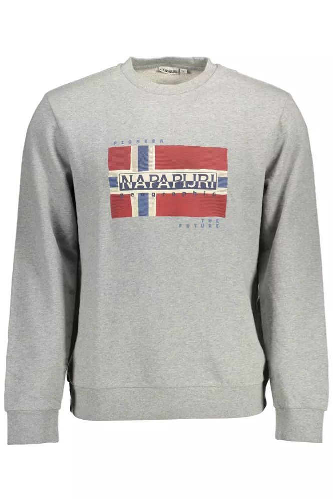 Napapijri Chic Grey Cotton Sweatshirt with Iconic Print