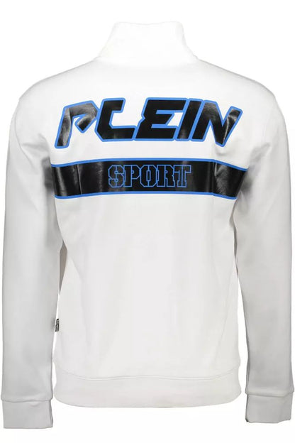 Plein Sport Sleek White Zip Sweatshirt with Contrasting Accents