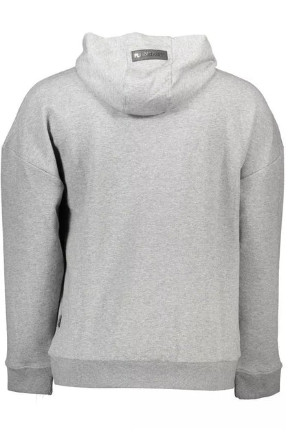 Plein Sport Sleek Gray Hooded Sweatshirt with Contrasting Details