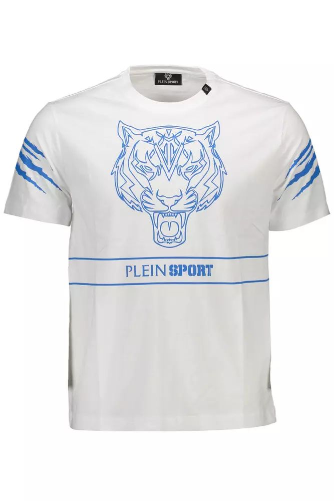 Plein Sport Sleek White Cotton Tee with Bold Contrasts