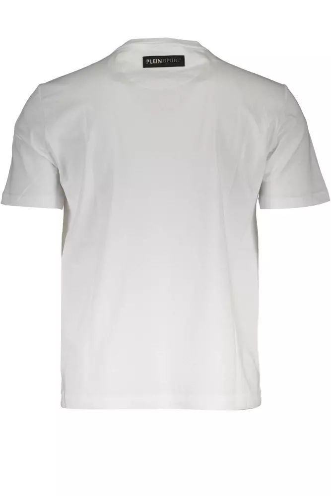 Plein Sport Crisp White Cotton Crew Neck Tee with Print