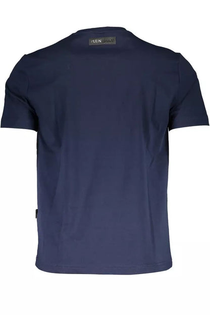 Plein Sport Chic Blue Crew Neck Tee with Print Detail