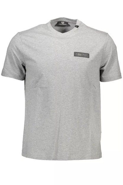 Plein Sport Sleek Gray Crewneck Tee with Bold Back Print