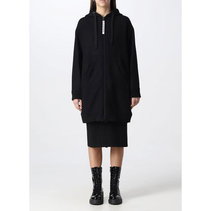 Love Moschino Elegant Black Wool Coat with Logo Detail