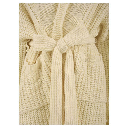 Hinnominate Elegant Pearl Ribbed Knit Cardigan with Belt