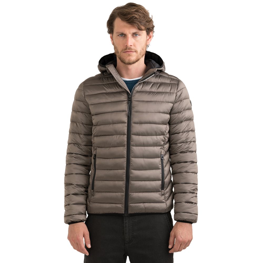 Fred Mello Sleek Gray Padded Jacket with Hood