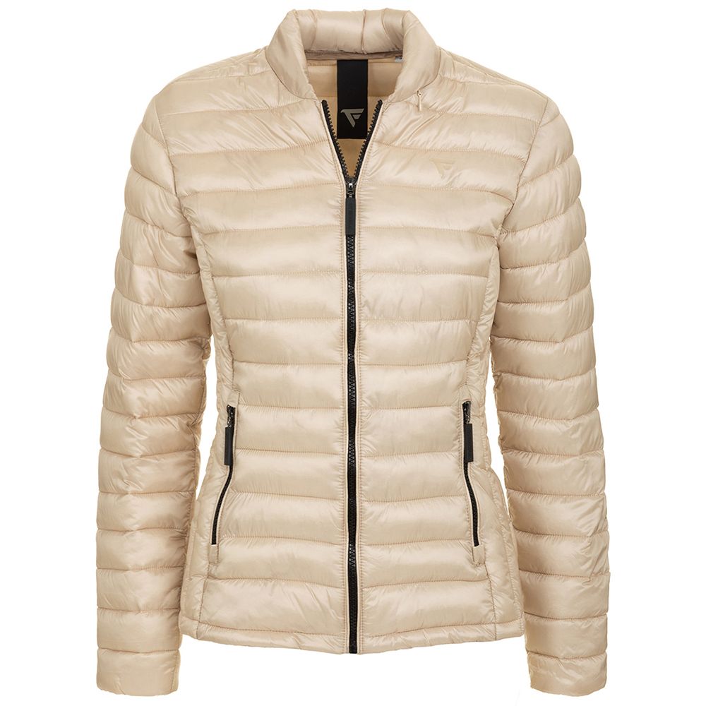 Fred Mello Chic Beige Short Nylon Down Jacket with Hidden Hood