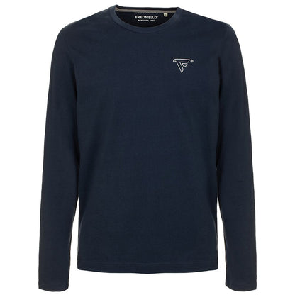 Fred Mello Blue Cotton Logo Print Long-Sleeved Tee