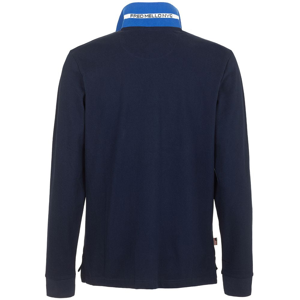 Fred Mello Chic Blue Cotton Long-Sleeved Polo