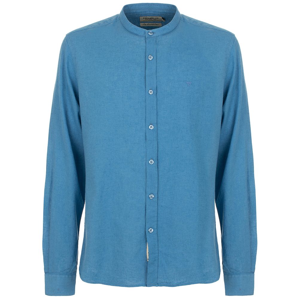 Fred Mello Elegant Light Blue Linen-Cotton Blend Shirt