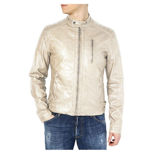 Yes Zee Chic Beige Faux Leather Jacket for Men