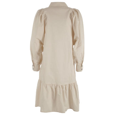 Yes Zee Beige Cotton Dress with Gathered Sleeves