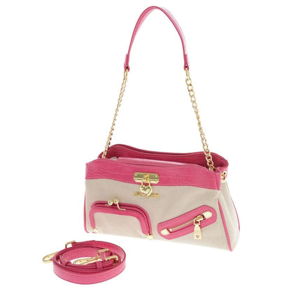 Love Moschino Fuchsia Canvas and Faux Leather Shoulder Bag