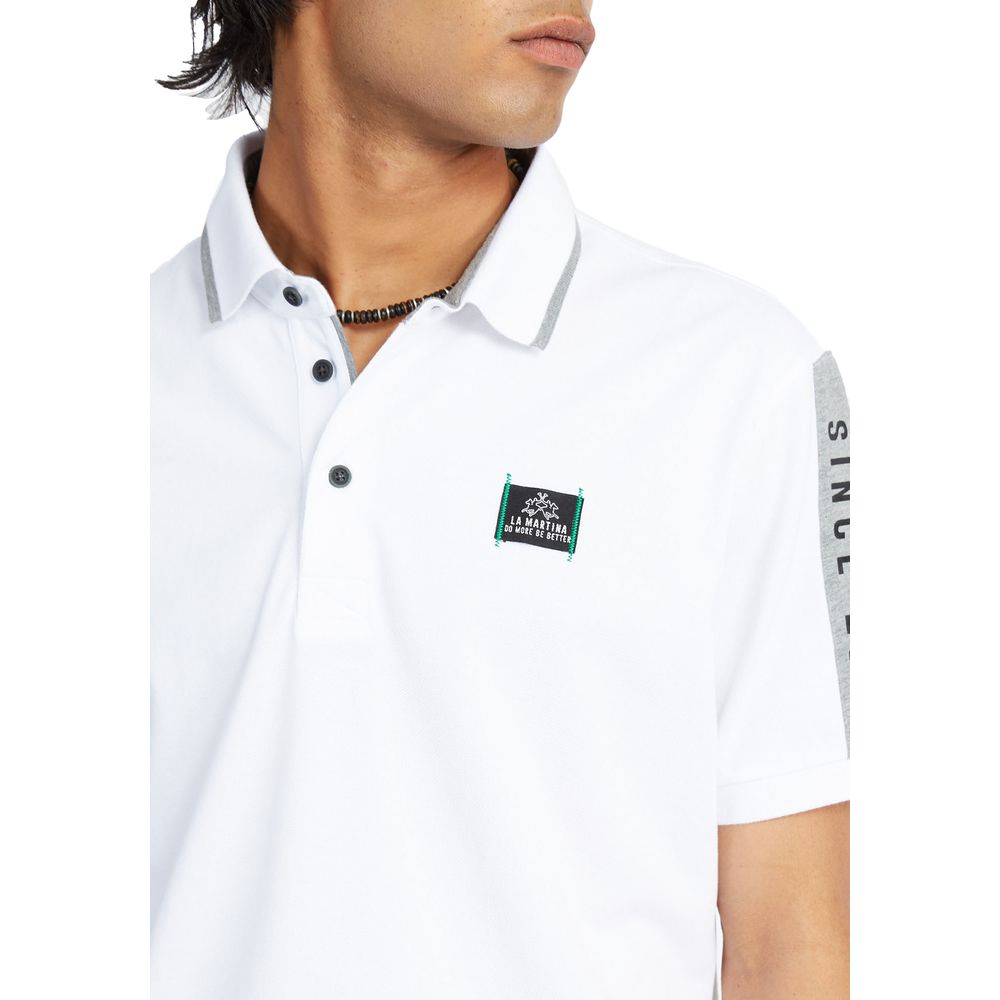 La Martina Sleek White Logo Cotton Polo Shirt for Men